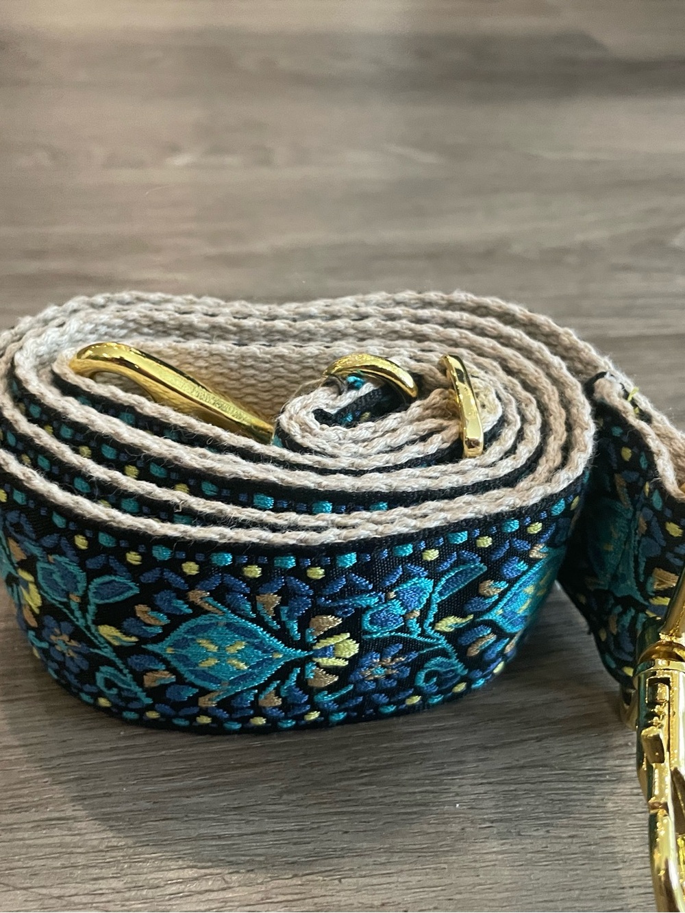 Boho Embroidered Teal & Gold bag Strap